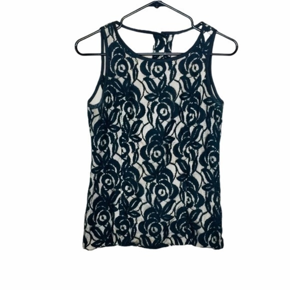 Banana Republic Black Floral Cream Top